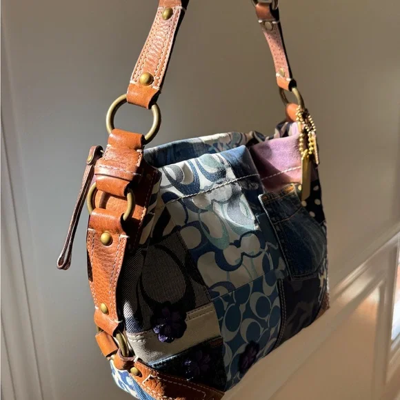 RARE! Y2K Vintage Coach Carly Shoulder Denim Patchwork Bag - Picture 2 of 8